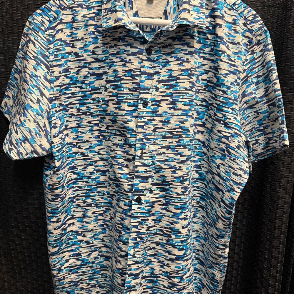 Calvin Klein Abstract Blue and White Men's Shirt